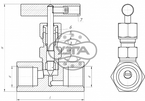 Клапан запорный Dn6 Pn160 муфтовый 09Г2С 15лс54бк