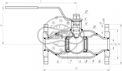 Кран цельносварной полнопроходной фланцевый Dn40 Pn25 12Х18Н10Т 10нж9пм