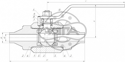 Кран шаровой разборный трехсоставной под приварку Dn10 Pn16 09Г2С 11лс45п